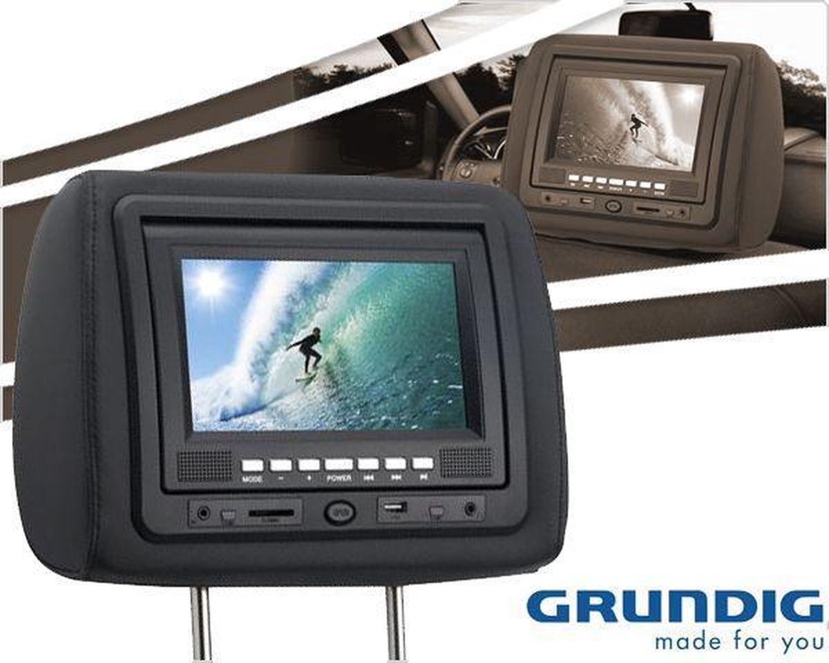 Autostoel Hoofdsteun met ingebouwd LCD-scherm en DVD Speler  (Grundig)Grundig | bol.com