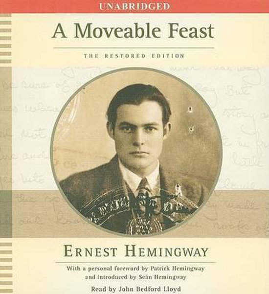 Couverture du livre A Moveable Feast avec un portrait d'Ernest Hemingway.