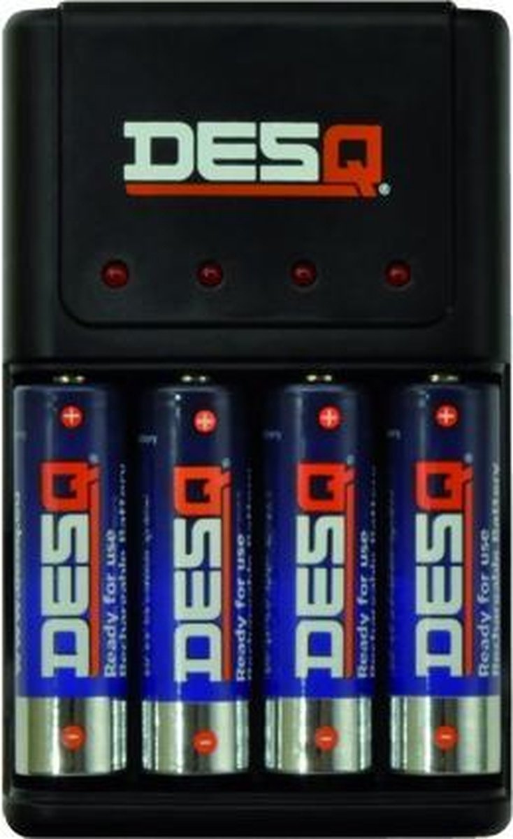 Desq batterijlader 4 kanaals Overnight, incl 4 oplaadbare longlife AA Nihm batterijen