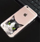 Apple Iphone 6 / 6S Transparant siliconen hoesje katje/poesje zwart/wit