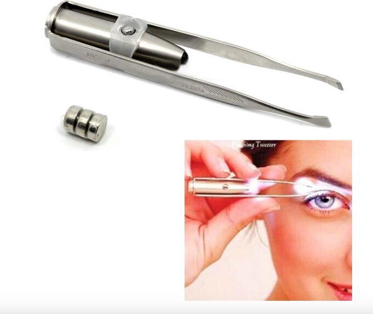 RVS pincet met LED verlichting - Inclusief batterijen! - Verlichte epilator voor wenkbrauwen en gezicht - Gemakkelijk epileren met felle lamp - Trimmer om gezichtshaar te verwijderen - Roestvrijstaal
