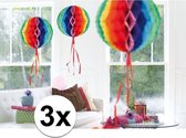 3x feestversiering decoratie bollen in regenboog kleuren 30 cm