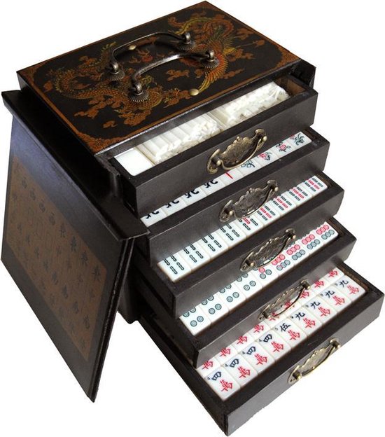 Mahjong spel - in houten kist zwart S