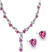 Sieraden Set met Roosjes - Roze (Ketting & Oorbellen)