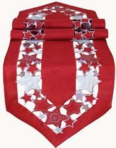 Kerst tafelkleed Rood met zilveren sterren - Loper 40 x 175 cm