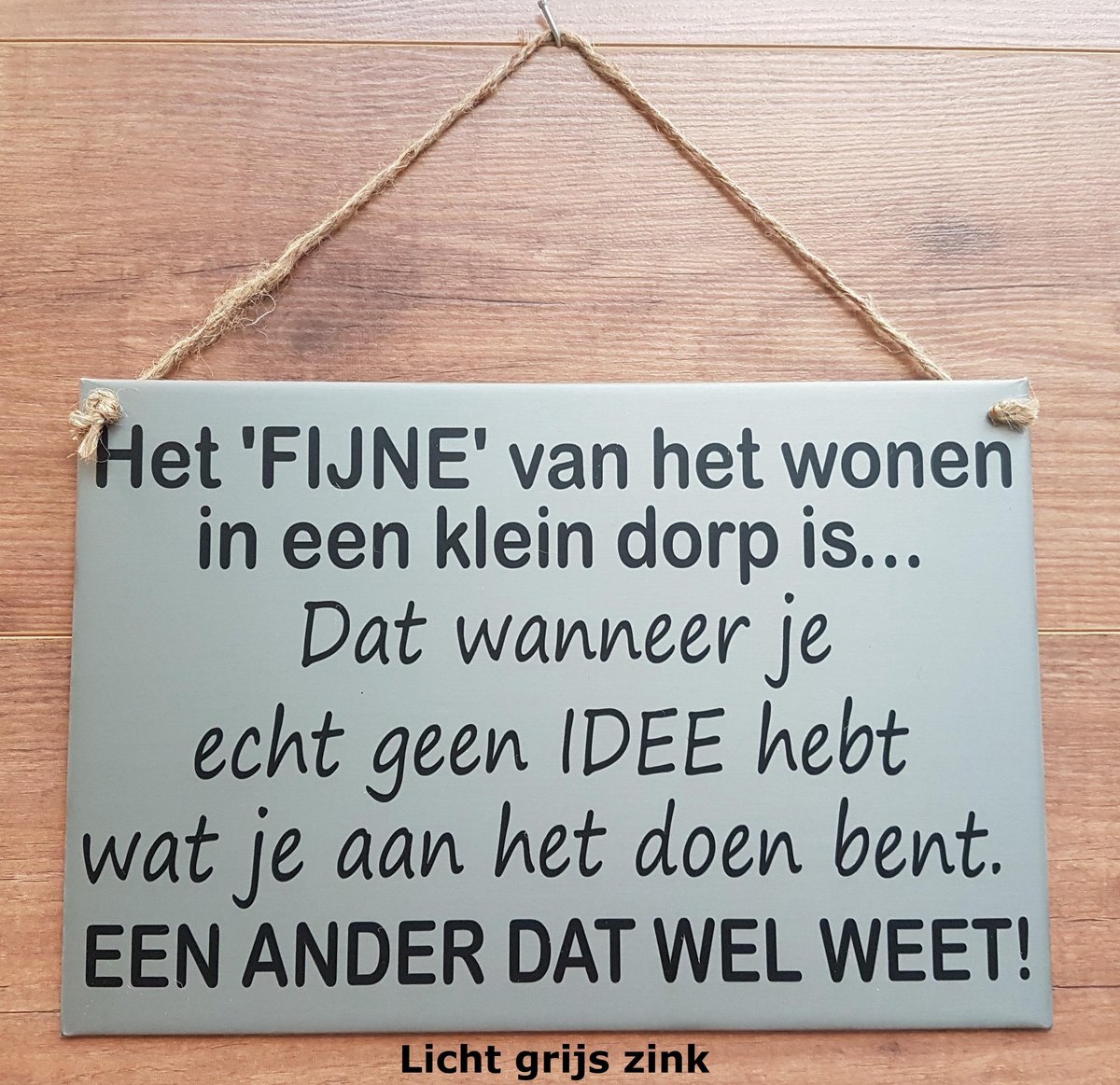 Zinken tekstbord dorp - grijs - 30x20 cm.