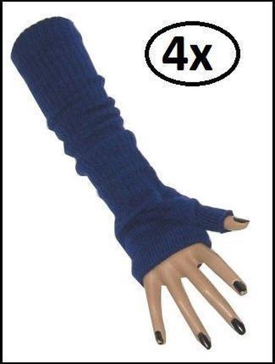 4x Vingerloze Handschoen Lang Blauw
