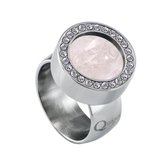 Quiges RVS Schroefsysteem Ring met Zirkonia Zilverkleurig Glans 18mm met Verwisselbare Kwarts Roze 12mm Mini Munt