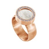 Quiges RVS Schroefsysteem Ring met Zirkonia Rosékleurig Mat 16mm met Verwisselbare Beige Schelp 12mm Mini Munt