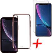 Transparant Hoesje voor iPhone Xr Soft TPU Gel Siliconen Case Roze Goud + Tempered Glass Screenprotector iCall