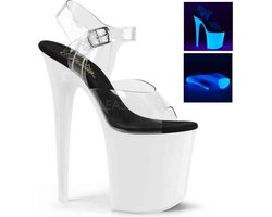 Pleaser - FLAMINGO-808UV Sandaal met enkelband, Paaldans schoenen - Paaldans schoenen - 37 Shoes - Wit/Transparant
