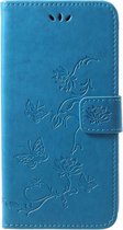 Shop4 - iPhone Xr Hoesje - Wallet Case Bloemen Vlinder Blauw