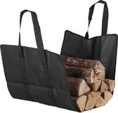 relaxdays sac à bûches ouvert - panier à bois - polyester - sac de transport à bois de chauffage avec poignées noir