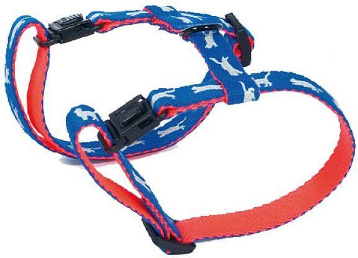Tuig voor kat bi-color nylon blauw / rood 10 mmx25-35 cm