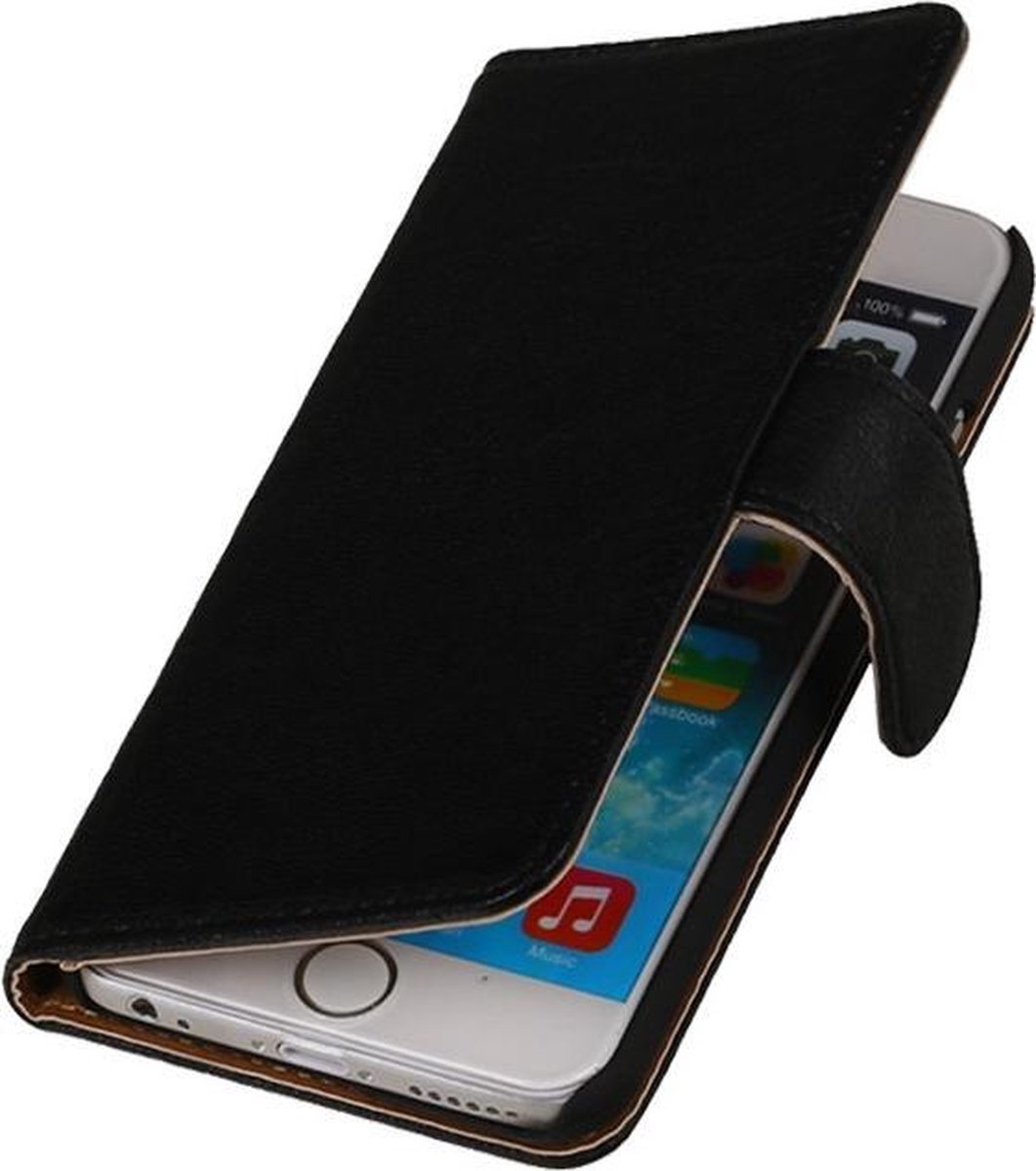 LELYCASE Echt Leer Booktype Apple iPhone 6 Plus Zwart