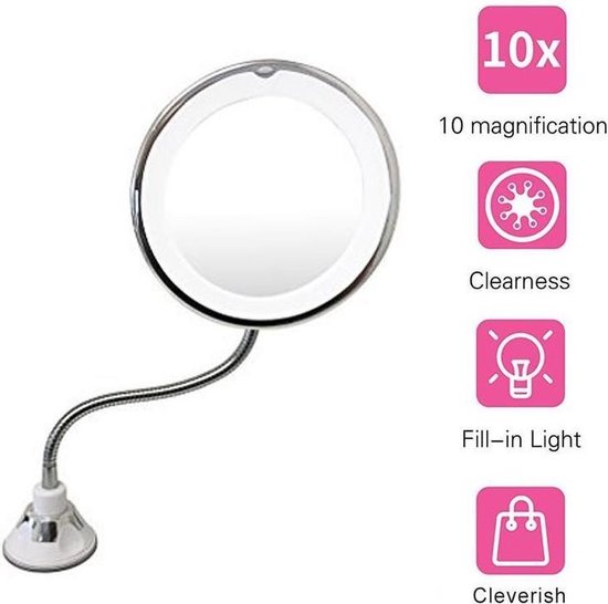 Flex Spiegel met Ringverlichting - Make-upspiegel - 10x Vergroting - 360°  rotatie | bol.com