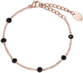 Furore - FJ 2308 - armbandje - zwarte balletjes - 20cm - stainless steel - rosé goud