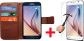 Hoesje geschikt voor Samsung Galaxy S6 Book Case Portemonnee + Screenprotector - Cover voor 3 Pasjes Bruin