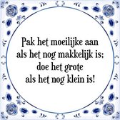 Tegeltje met Spreuk (Tegeltjeswijsheid): Pak het moeilijke aan als het nog makkelijk is; doe het grote als het nog klein is! + Kado verpakking & Plakhanger