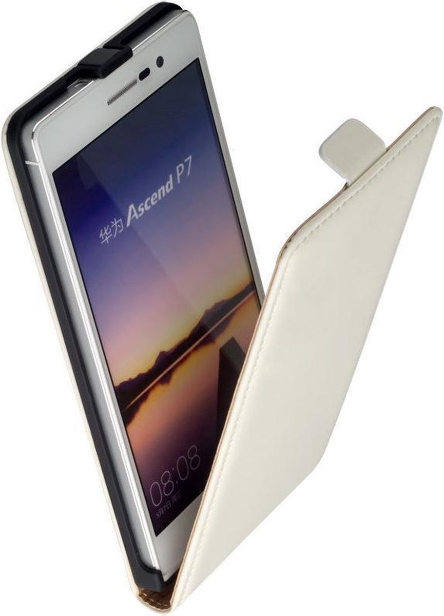 LELYCASE Lederen Creme Flip Case Cover Hoesje Huawei Ascend P7