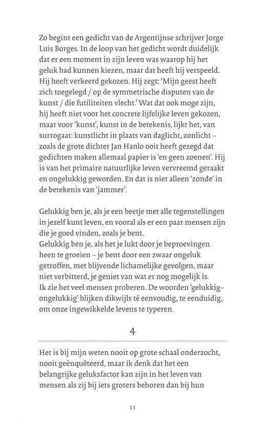 Een pagina met Nederlandse tekst, deel van een gedicht, beginnend met 'Zo begint een gedicht van de Argentijnse schrijver Jorge Luis Borges.'