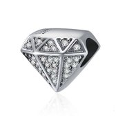 Jubileum - Zilveren bedels - Bedel Diamant | Bead briljant vorm met zirkonia | 925 Sterling Zilver - Geschikt voor alle merken - 925 Zilver Certificaat - In Leuke Cadeauverpakking - Moederdag kado