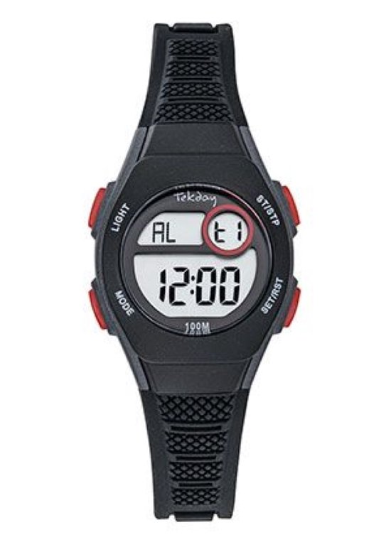 Tekday-Horloge-Kinderhorloge-Digitaal-Alarm-Stopwatch-Timer-Datum-Backlight-10ATM waterdicht-Zwemmen-Sporten-28MM-Zwart/Antraciet