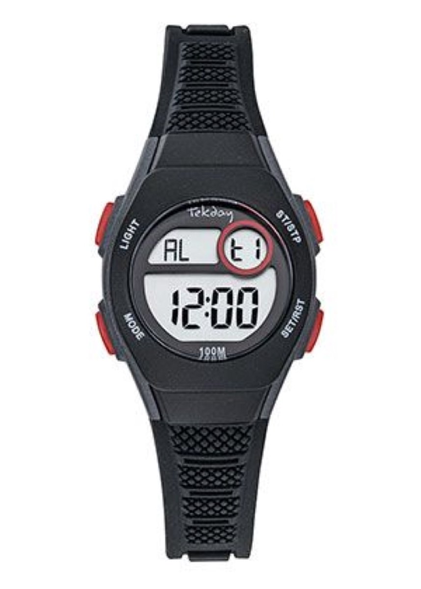 Tekday-Horloge-Kinderhorloge-Digitaal-Alarm-Stopwatch-Timer-Datum-Backlight-10ATM waterdicht-Zwemmen-Sporten-28MM-Zwart-Antraciet