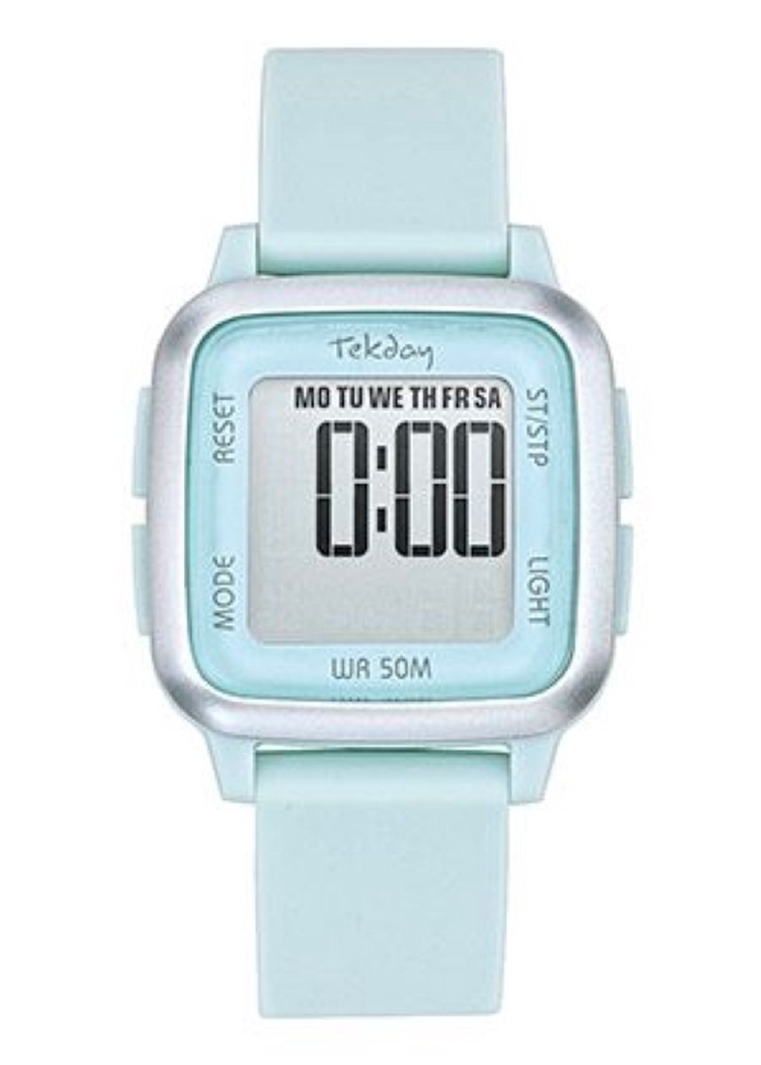Tekday-Horloge-Dames-Heren-Digitaal-Alarm-Stopwatch-Datum-Backlight-5ATM 34MM-Baby Blauw
