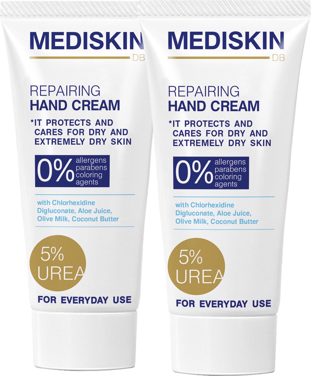 Mediskin Repairing Hand Cream - Handcrème - Voor (Extreem) Droge en Beschadigde Handen - Rijk aan Ureum en Aloë Vera - Voordeelverpakking - 2 x 75ML