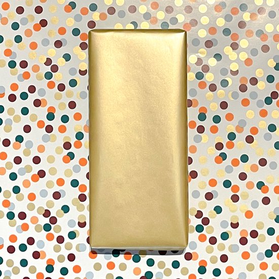 Papier cadeau - double face - confettis et support doré - 5m x 50cm +  AUTOCOLLANTS