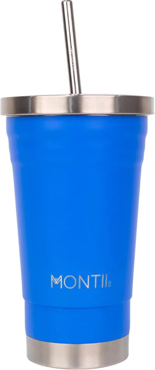 MontiiCo Original Smoothie beker - met deksel - dubbelwandig RVS - 450ml - Blueberry blauw