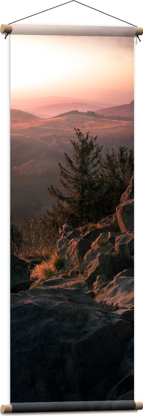 WallClassics - Textielposter - Beige Lucht boven Heuvelgebergte - 40x120 cm Foto op Textiel