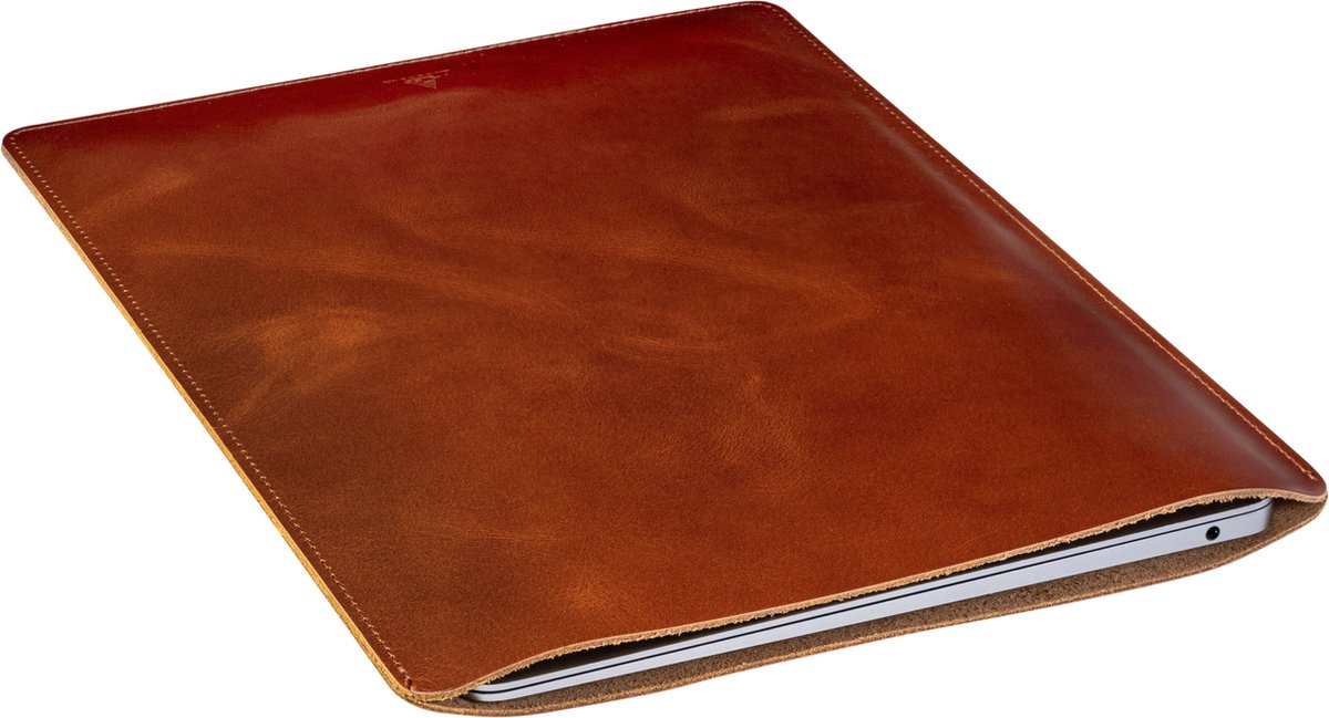 Laptophoes leer Macbook 13 inch cognac - Laptop sleeve - Laptoptas - Bruin - 100% leder