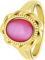 Lucardi Dames vintage ring met bloem roze – Maat 47 – 15mm - Ring - Cadeau - Staal goldplated - Goudkleurig