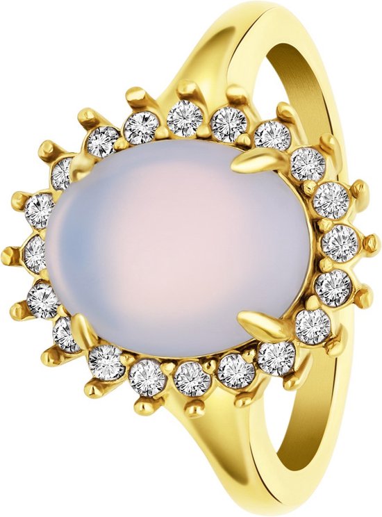 Lucardi Dames vintage ring met bloem opaal – Maat 69 – 22mm - Ring - Cadeau - Moederdag - Staal goldplated - Goudkleurig