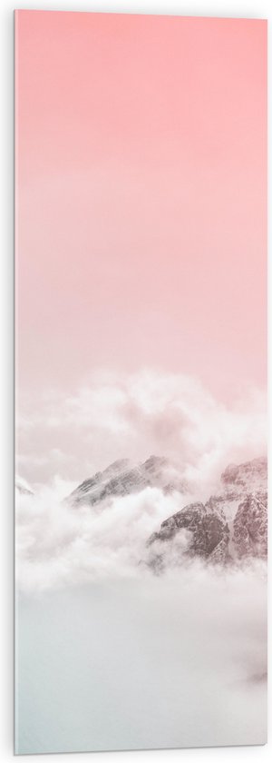 WallClassics - Acrylglas - Roze Lucht boven Wolken en Bergen - 40x120 cm Foto op Acrylglas (Wanddecoratie op Acrylaat)
