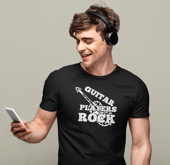 Rick & Rich - T-Shirt Guitar Players Rock - T-shirt met opdruk - T-shirt Muziek - Tshirt Music - Zwart T-shirt - T-shirt Man - Shirt met ronde hals - T-Shirt Maat M