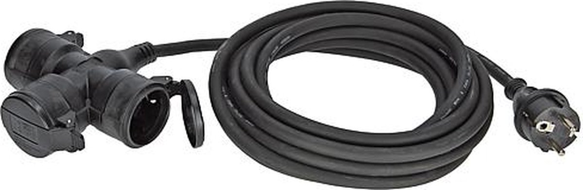 drievoudige stekkerdoos / koppel - 5 meter snoer - zwart - IP44