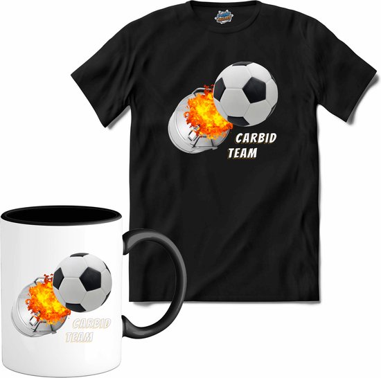 Foto: Carbid bus voetbal schieten oud en nieuw melkbus vuurwerk t shirt met mok unisex zwart maat m