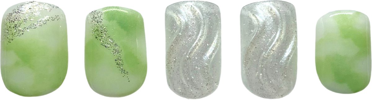 Nailsupplier 'Jade Swirls' | WINTERCOLLECTIE | Licht groene nepnagels met zilveren patroon | Plaknagels | Kunstnagels met lijm | Press on nails