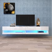 Meuble TV LED -blanc Lowboard TV avec éclairage LED - Meuble TV avec rangement pour salon 140x40x30,5cm- blanc