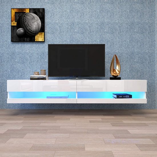 Meuble TV LED -blanc Lowboard TV avec éclairage LED - Meuble TV avec  rangement pour... | bol