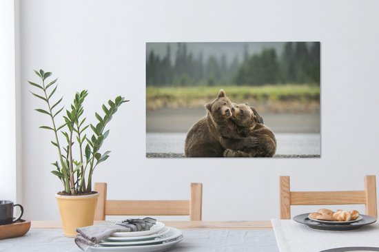 Jouer grizzlis toile 2cm 90x60 cm - impression photo sur toile peinture (Décoration murale salon / chambre à coucher) / Animaux sauvages Peintures Toile