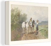Canvas Schilderij Praatje op een landweg - Schilderij van Anton Mauve - 40x30 cm - Wanddecoratie