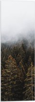 WallClassics - Vlag - Mist boven Boomtoppen - 20x60 cm Foto op Polyester Vlag
