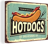 Canvas Schilderij Hotdog - Vintage - Illustratie - 80x60 cm - Wanddecoratie