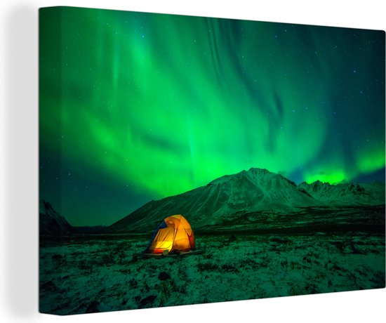 Tente et les aurores boréales au Canada 120x80 cm - Tirage photo sur toile (Décoration murale salon / chambre)