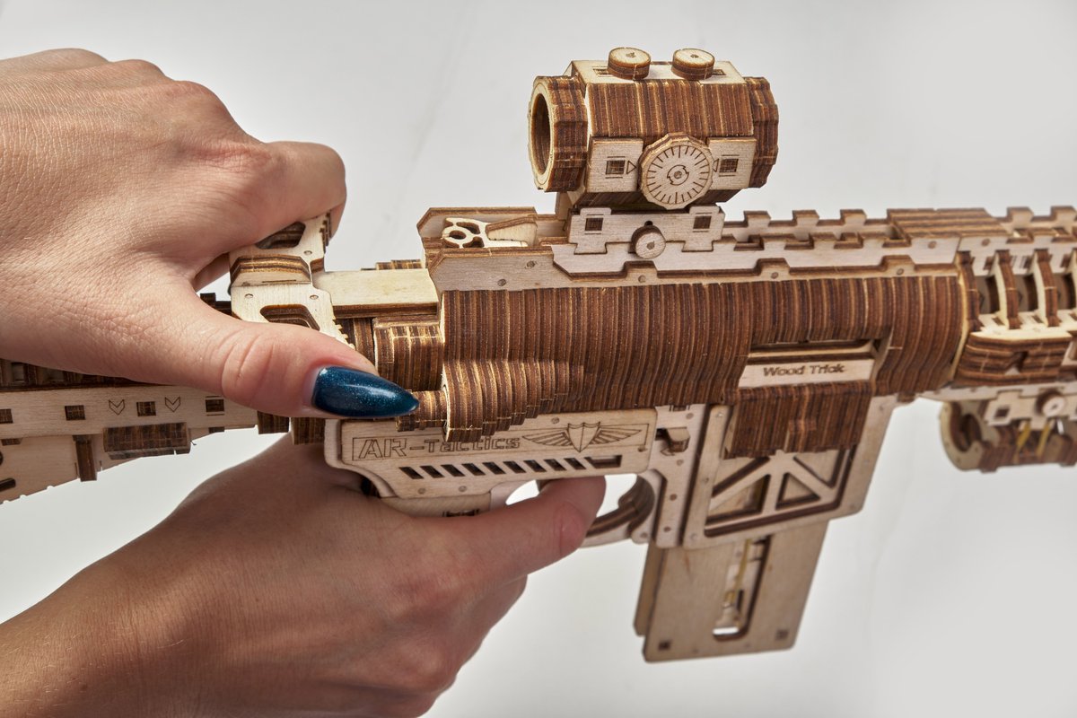 Wood Trick – Modelbouw 3D houten puzzel – Aanvalsgeweer - Assault Gun AR-T (WDTK057) – 496 stuks - Geen lijm noch verf nodig! — afbeelding 18