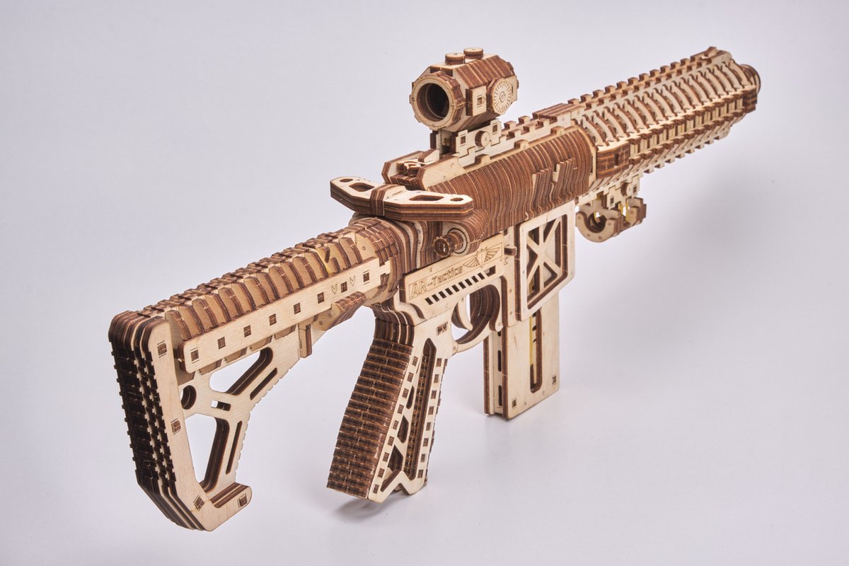 Wood Trick – Modelbouw 3D houten puzzel – Aanvalsgeweer - Assault Gun AR-T (WDTK057) – 496 stuks - Geen lijm noch verf nodig! — afbeelding 16